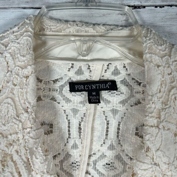 For Cynthia Rowley Jacket Blazer Cotton Ivory Crochet Lace Cotton Sz M - Picture 4 of 9